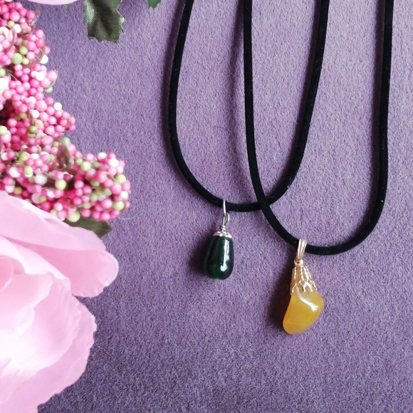 2 Black Velvet & Polished Stone Choker Necklaces - Picture 2 of 4